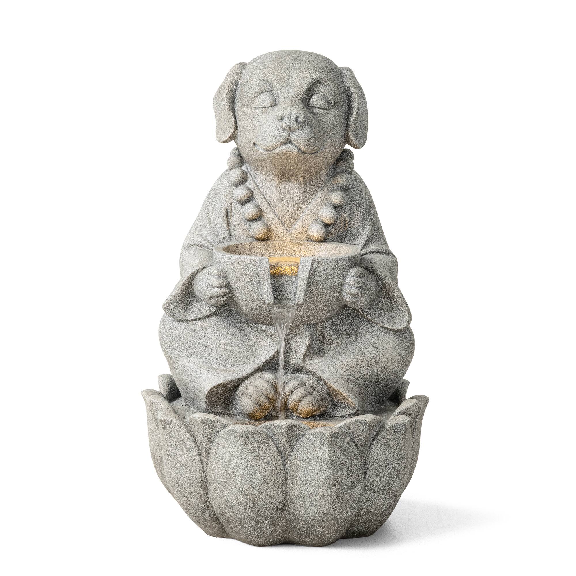 Glitzhome® 21.75" Zen-Style LED 2-Tier Concrete Dog Outdoor Fountain